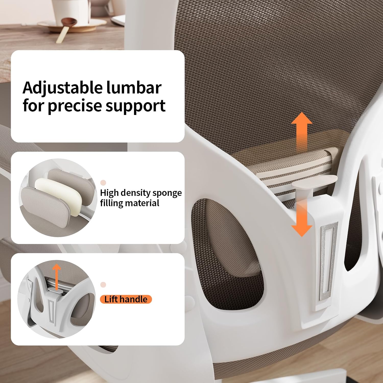 Office Chair Ergonomic Desk Chair with Lumbar Support&Headrest&Flip-up Arms Height Adjustable Rocking Swivel High Computer Chair Multi-Angle from 90° to 125° with 350LBS Capacity(White+Khaki-2)