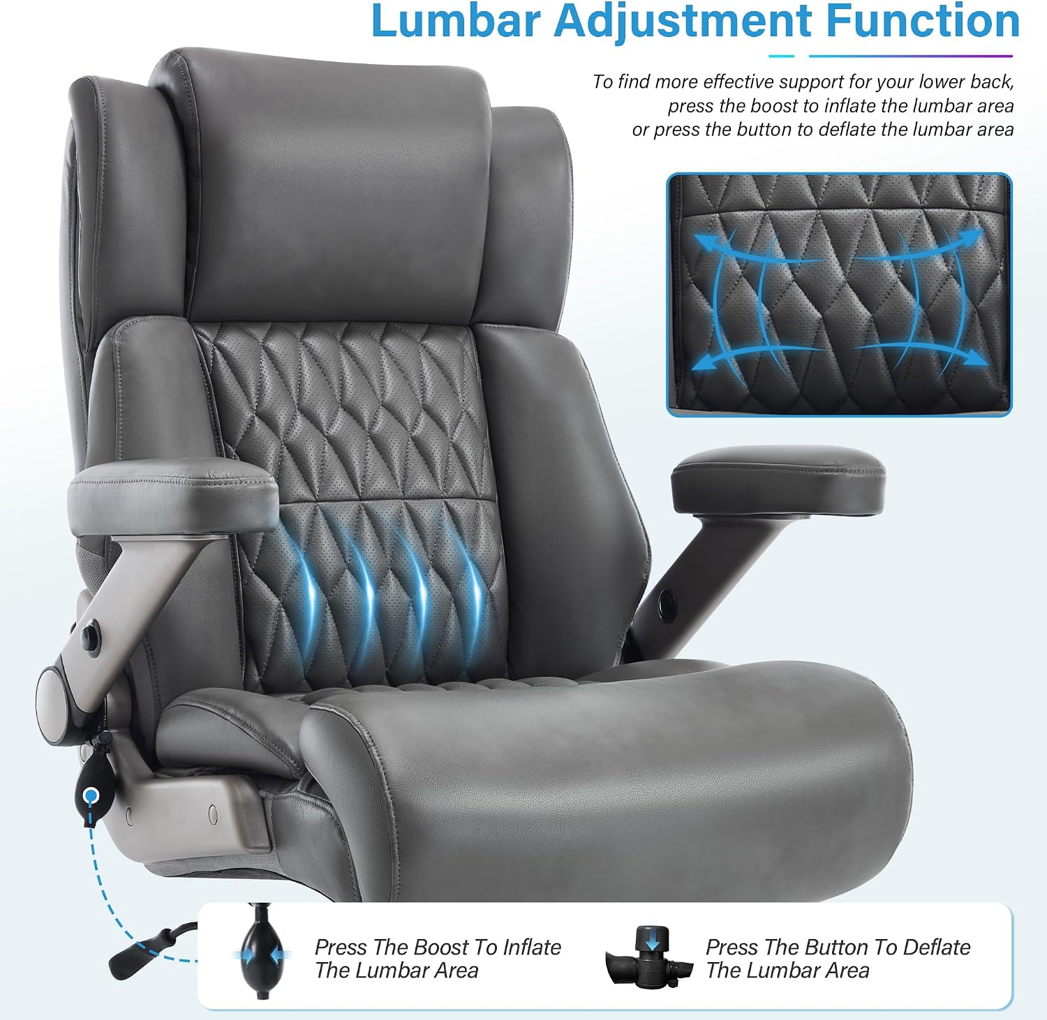 Big and Tall 700lbs Office Chair - Adjustable Lumbar Support 3D Flip Arms Heavy Duty Metal Base&Wheels, High Back Large Executive Computer Desk Chair, Thick Padded Ergonomic Design for Back Pain