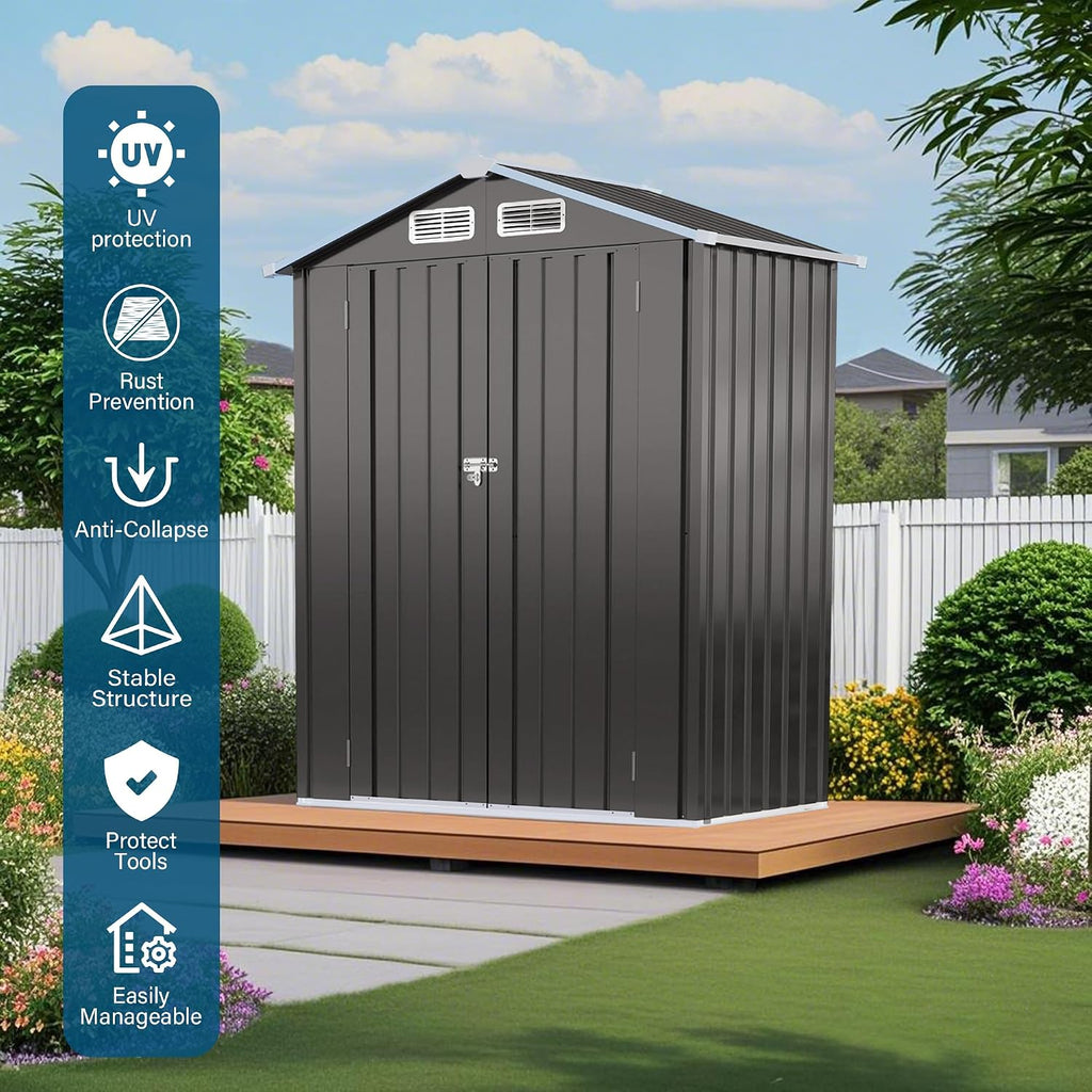 YOPTO 5X3 FT Metal Outdoor Storage Shed,Waterproof Backyard House Buildings with Pitched Roof and Lockable Door,Tool Sheds w/Vents,for Garden Garbage Enclosure,Gray
