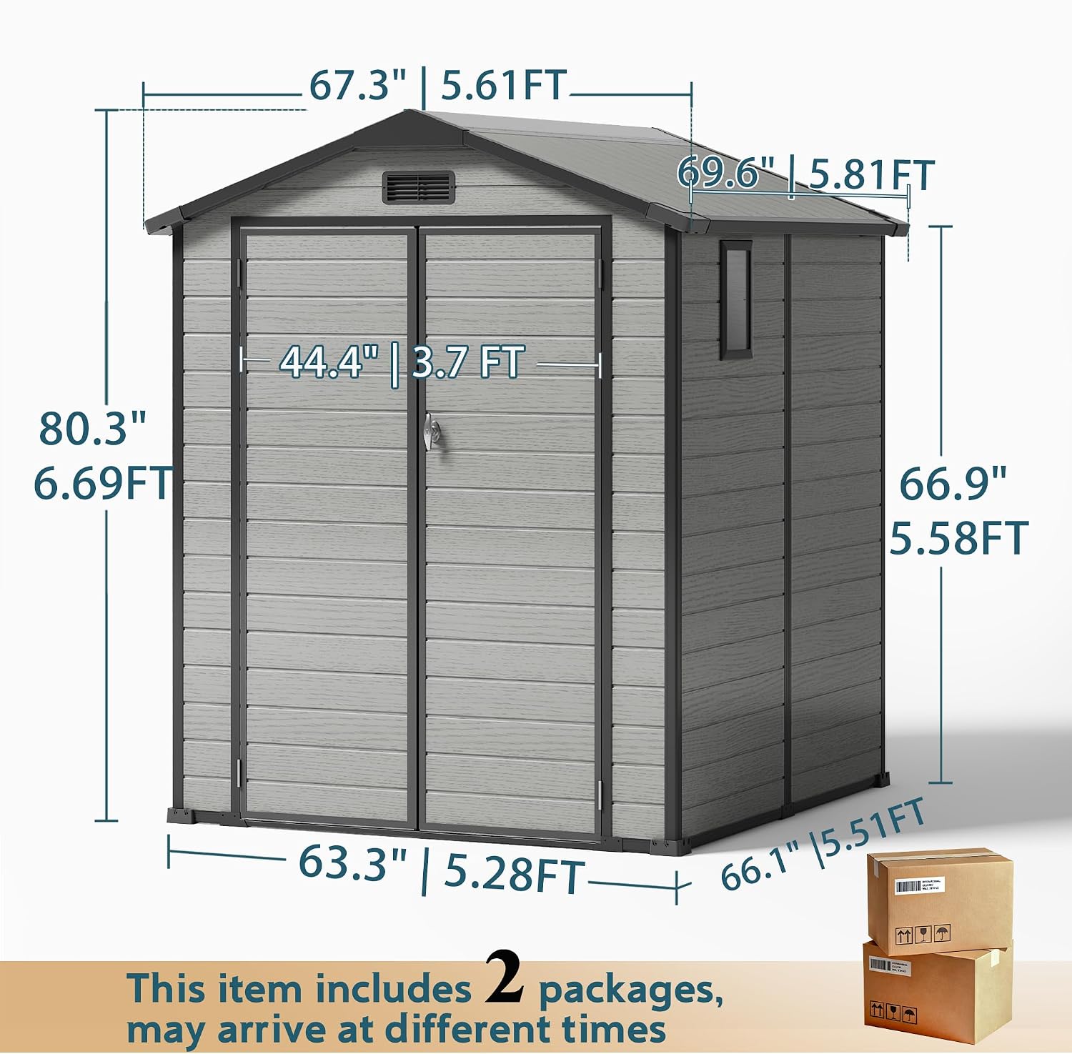 WUKHG 6X6 FT Resin Shed, Plastic Shed with Floor & Drainage Channel for Bikes, Furniture, Gardening Tools, Lockable Double Door Outdoor Storage Sheds Suitable for Backyard, Patio, Lawn