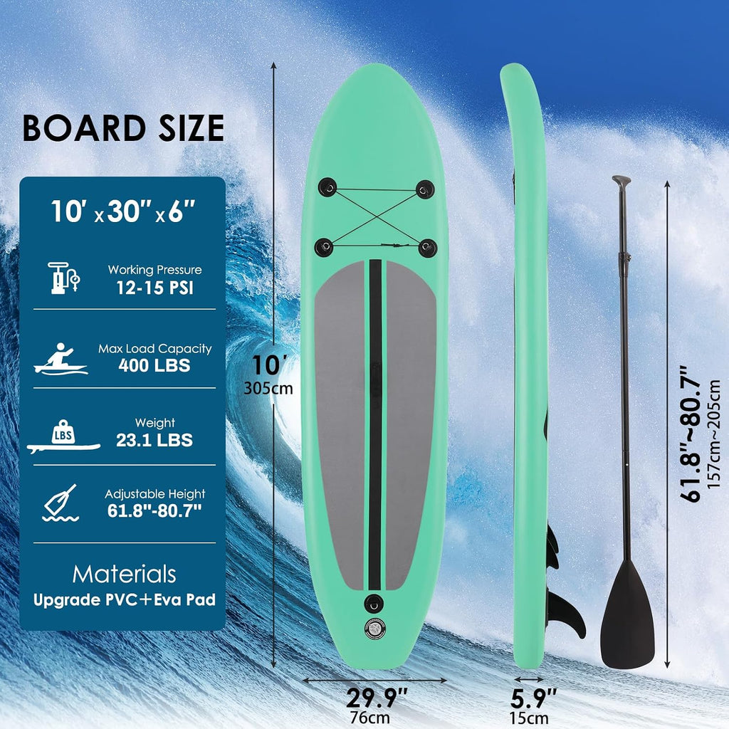 TLSUNNY 10FT Inflatable Stand Up Paddle Board, 3 Fins Paddleboard with Full SUP Accessories for All Skill Levels, Portable Two-Way Hand Pump and Carry Bag, 400LBS