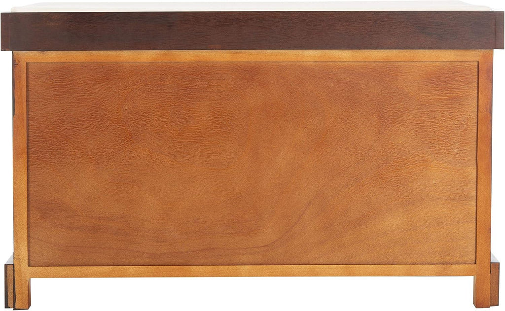SAFAVIEH Home Collection – Freddy Cherry Storage Bench with Wicker Baskets & Cushion, Entryway Seating Bench, Fully Assembled (AMH5736E)