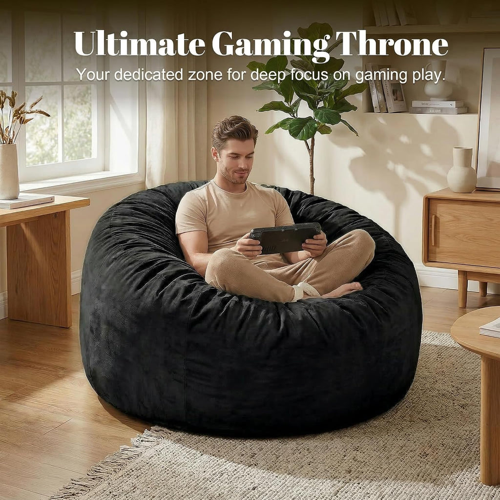 Codi Bean Bag Chair with Filler Included, 4 FT - Comfy Large Beanbag Chairs for Adults, Memory Foam Added - Machine Washable and Soft Mink Bonded Cover - Black, 4ft