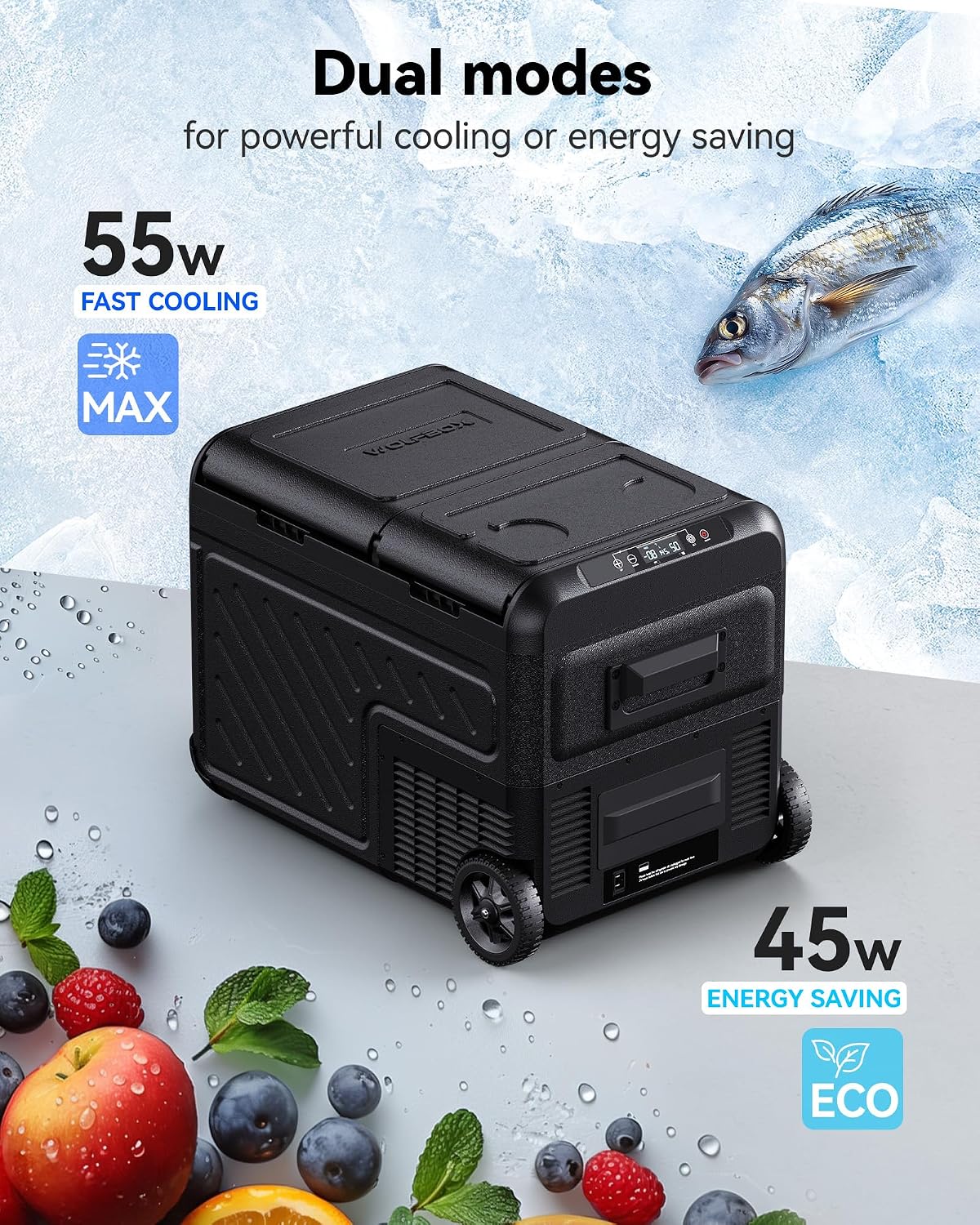 WOLFBOX 12V Car Refrigerator, 39 Quart Dual Zone Car Fridge, Portable Freezer(-8℉~68℉) with 12/24V DC 100/240V AC, APP Control Electric Cooler for Car, RV, Camping, Travel and Home Use