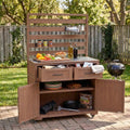 LUMISOL Garden Potting Bench Table with Stainless Table Top, 64.9'' H Solid Wood Garden Workstation with 3 Movable Shelves, Large Outdoor Kitchen Cart with 2 Drawers, for Patio Backyard, Brown