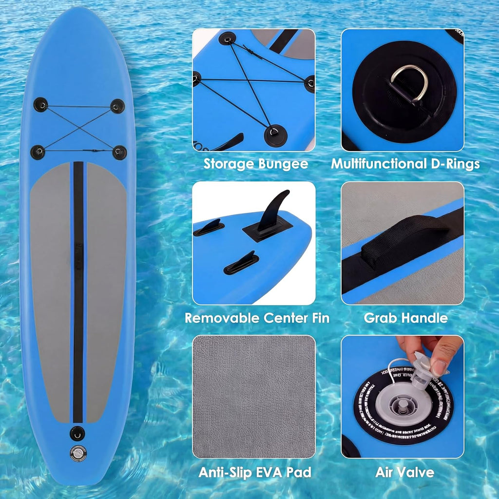 TLSUNNY 10FT Inflatable Stand Up Paddle Board, 3 Fins Paddleboard with Full SUP Accessories for All Skill Levels, Portable Two-Way Hand Pump and Carry Bag, 400LBS