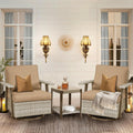 3 Pieces Outdoor Patio Furniture Set with Swivel Rocking, PE Wicker Outdoor Swivel Chairs Set of 2 with Side Table, Oversized Patio Rocking Chairs Set for Porch, Balcony, Deck, Backyard(Camel)