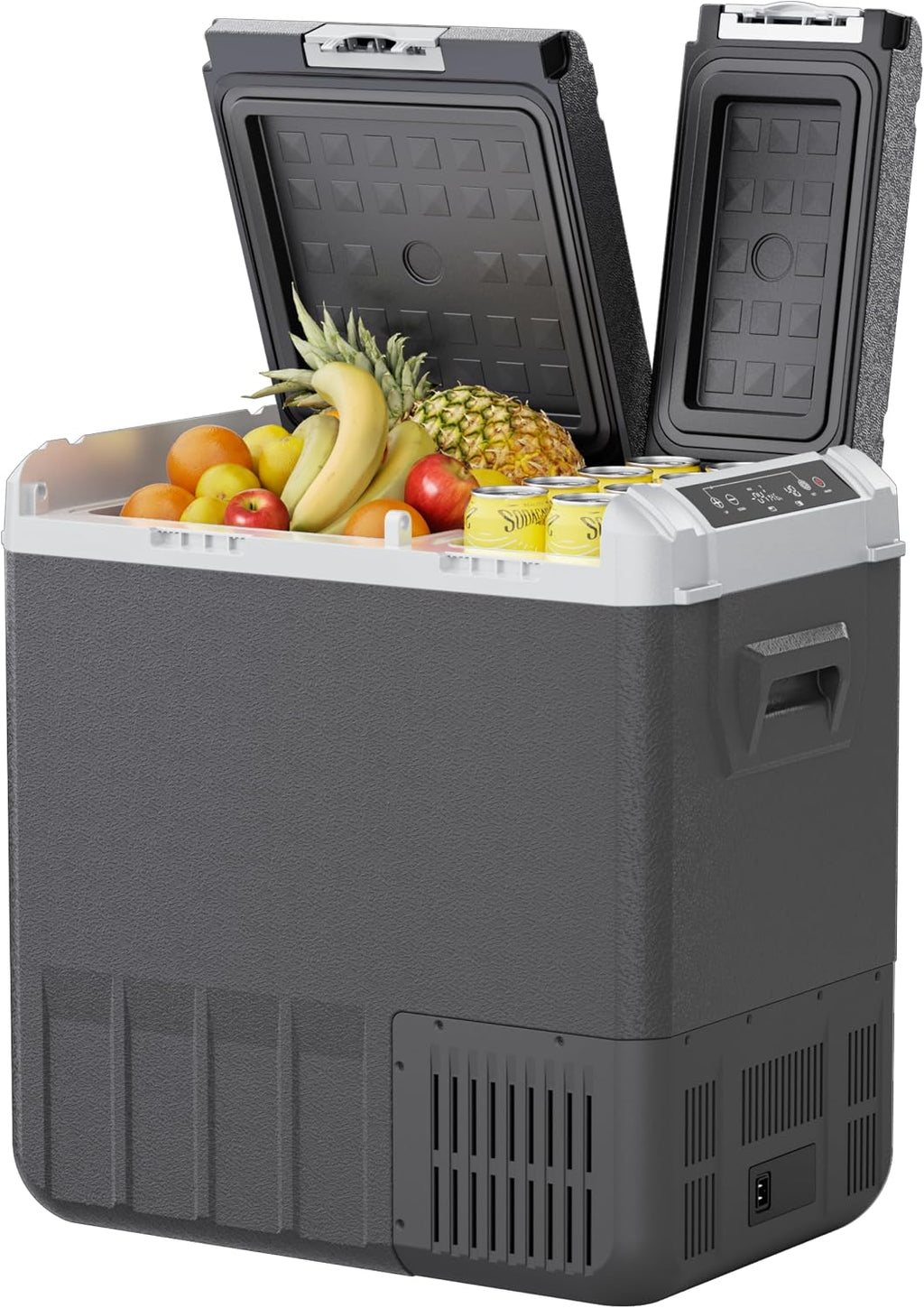 EKOJUCE 12 Volt Car Refrigerator, 58QT(55L) Electric Cooler, Dual Zone Portable Freezer with 12/24V DC & 100-240V AC, -4℉-68℉, Car Fridge for Truck Camping Travel RV Road Trips