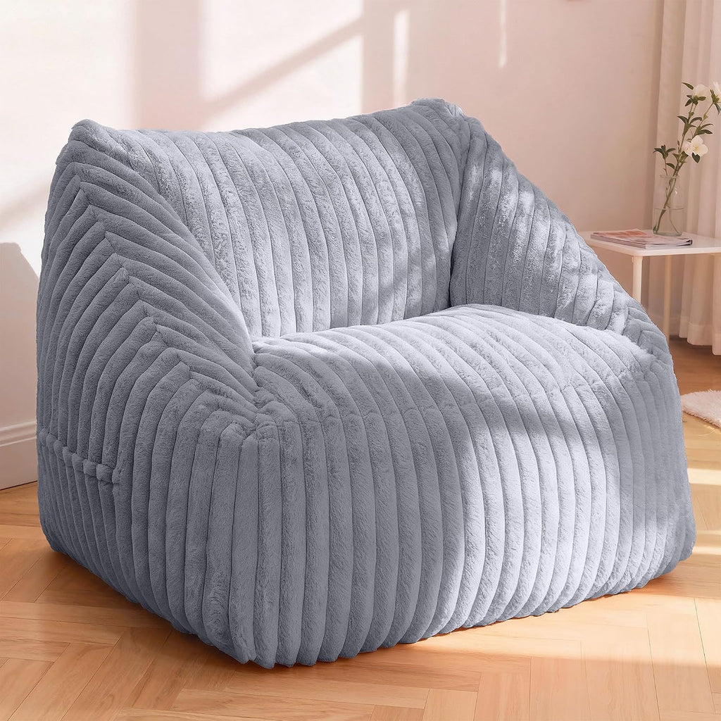 HABUTWAY Bean Bag Chair, Giant Bean Bag Chairs for Adults and Kids, Bean Bag Sofa, Lazy Floor Sofa, Faux Fur Beanbag Chair with Armrests for Living Room Bedroom (Grey)