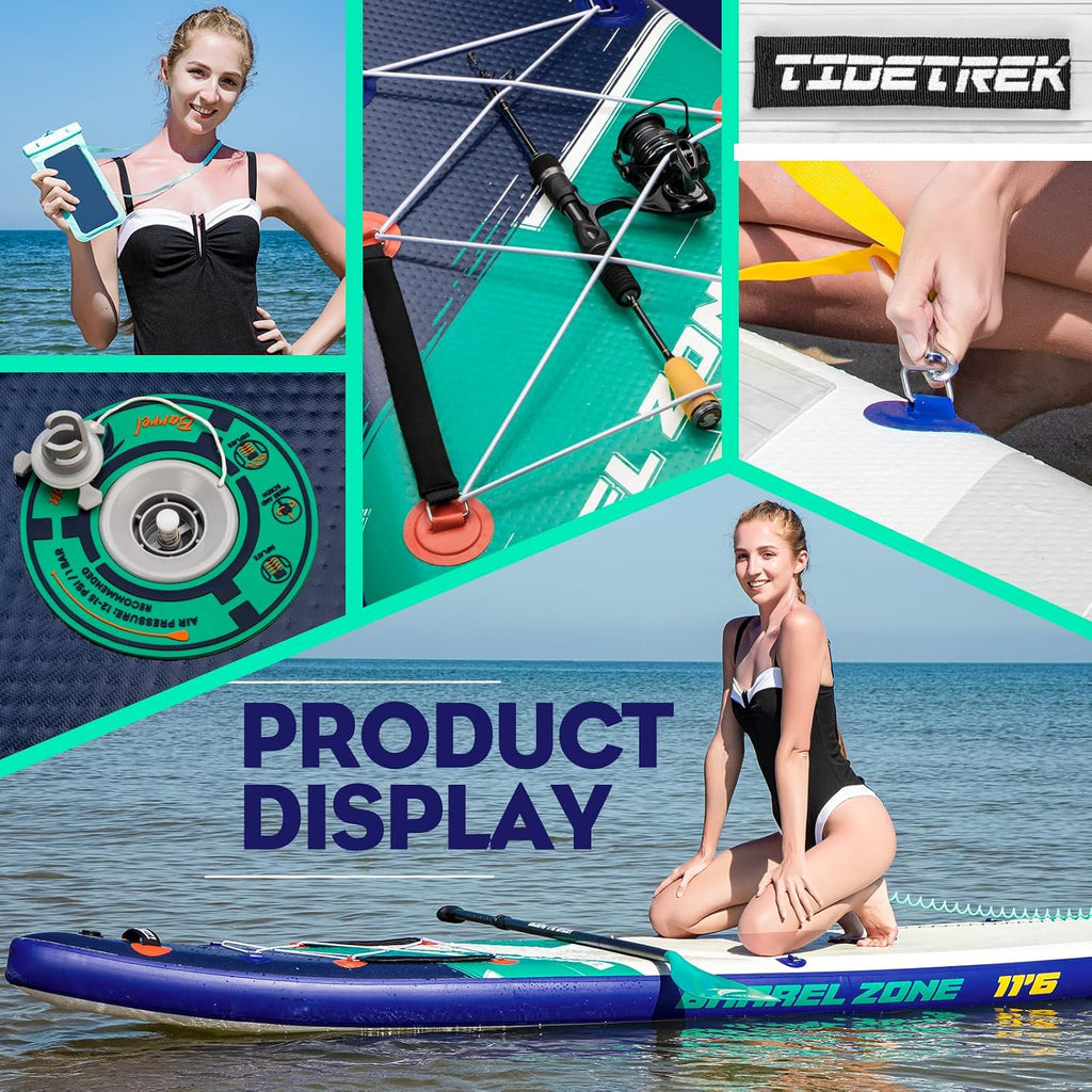 11'6' Inflatable Stand Up Paddle Boards, Premium SUP Accessories, Non-Slip Comfort Deck for Youth & Adults