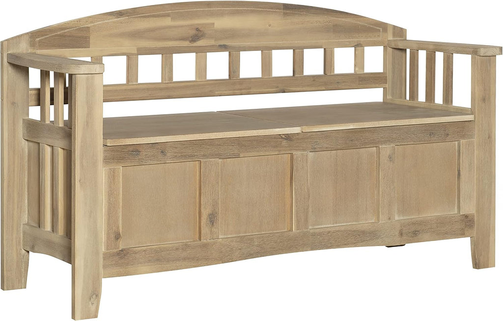 Linon Frankie Natural Wood Washed Storage Bench