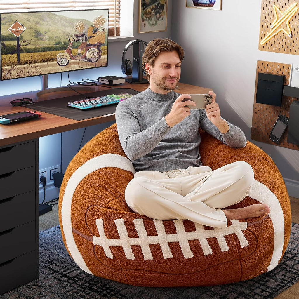 Sports Football Bean Bag Chair – Giant Bean Bag Chairs for Adults and Kids – Filled Plush Lounge Sofa Couch for Living Room, Gaming Room, Office – Perfect for Football Party Decor – 44 Inch