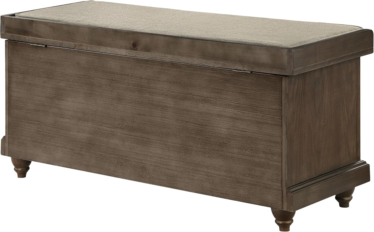 OSP Home Furnishings Dover Coastal Lift-Top Storage Bench with Shutter Face Styling, Dark Walnut Finish with Beige Fabric Cushion
