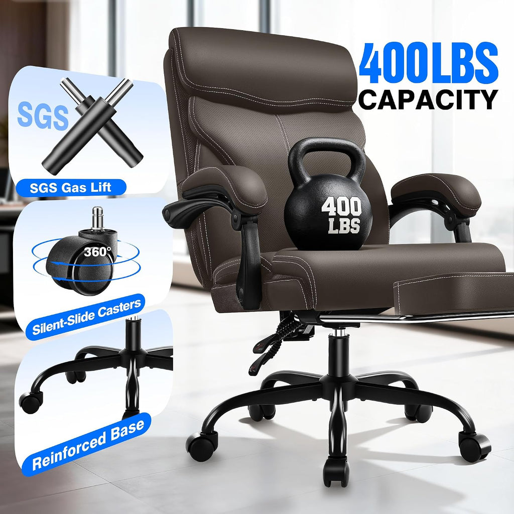 AreShark Office Chair - Ergonomic Comfortable High Back Computer Desk Chair with Foot Rest - Executive Breathable Swivel Rolling Reclining Leather Chair with Lumbar Support for Home Gaming Relaxing
