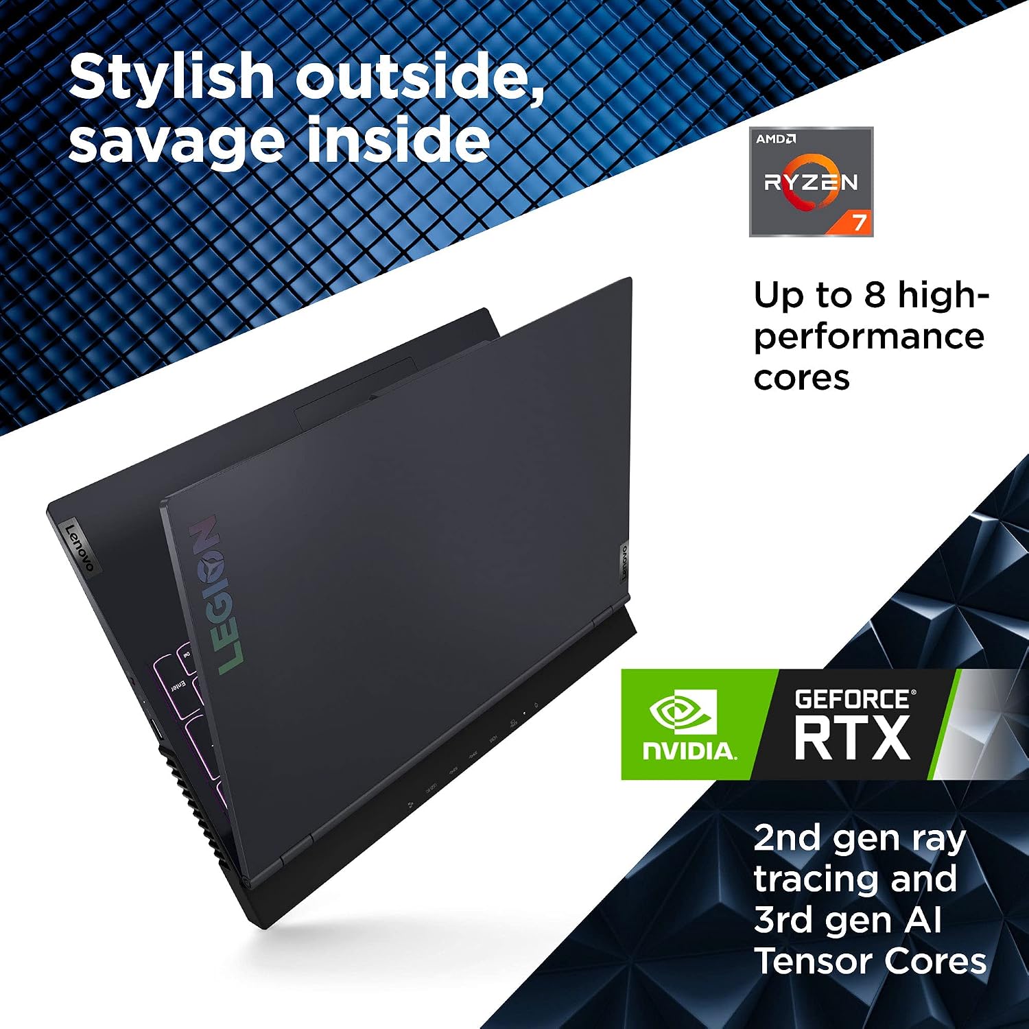 Lenovo Legion 5 Gaming Laptop, 15.6' FHD Display, AMD Ryzen 7 5800H, 16GB RAM, 512GB Storage, NVIDIA GeForce RTX 3050Ti, Windows 10H, Phantom Blue