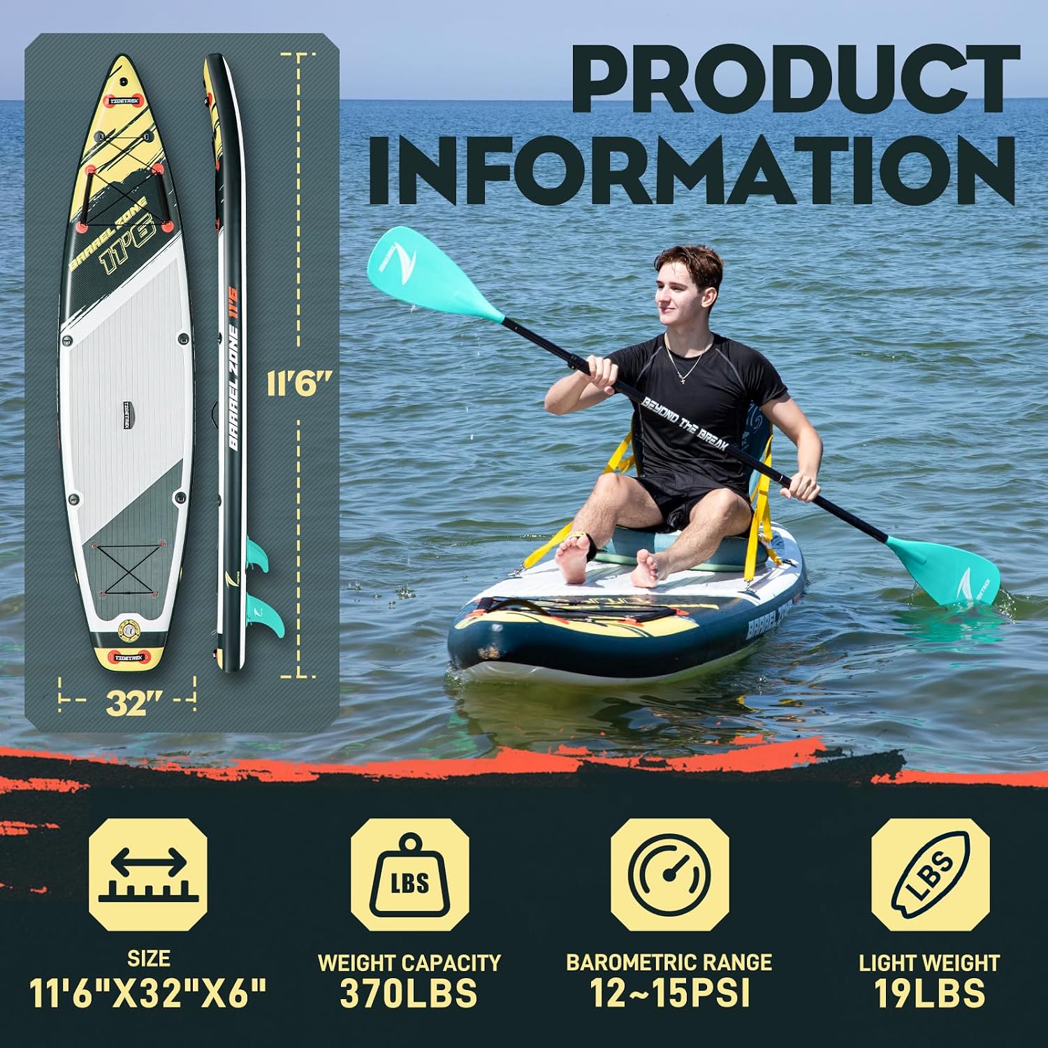 11'6' Inflatable Stand Up Paddle Boards, Premium SUP Accessories, Non-Slip Comfort Deck for Youth & Adults