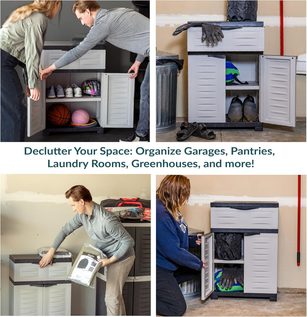 Sunnydaze 34.5' H Resin Garage Storage Cabinet - Garage Cabinet with Adjustable Shelf - Freestanding Utility Storage for Laundry Room, Office, Basement - Gray