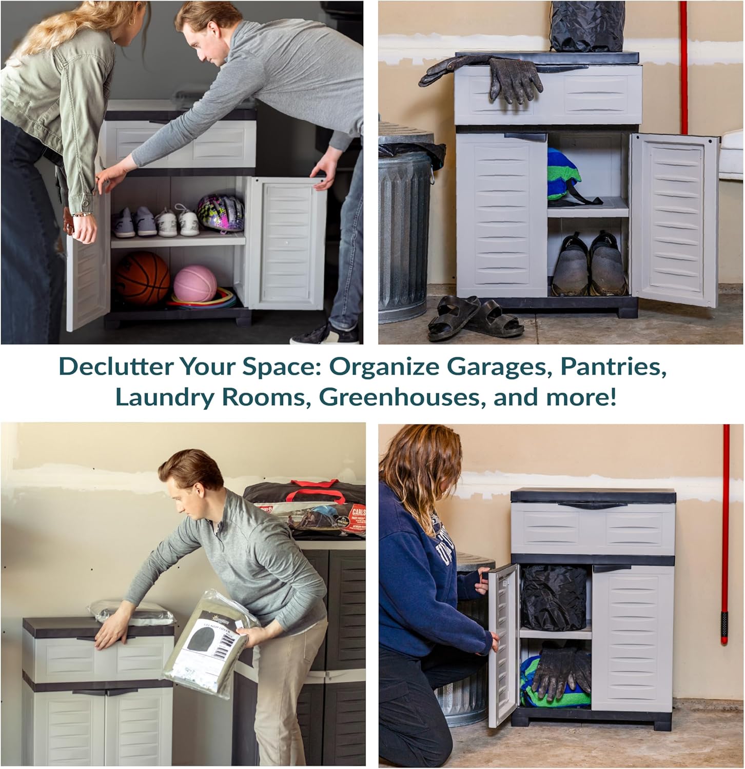 Sunnydaze 34.5' H Resin Garage Storage Cabinet - Garage Cabinet with Adjustable Shelf - Freestanding Utility Storage for Laundry Room, Office, Basement - Gray