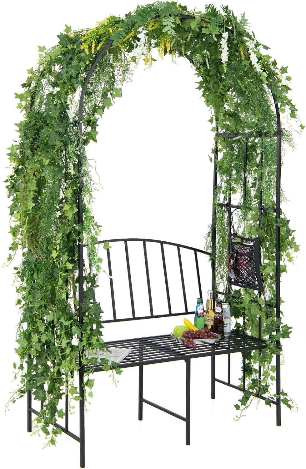 Giantex 81in Metal Garden Arch with Bench, Outdoor Garden Arbor Archway Trellis for Climbing Plants Vines, 2-Person Bench Loads 660 lbs, Patio Trellis Pergola Arches for Wedding Party Ceremony Decor