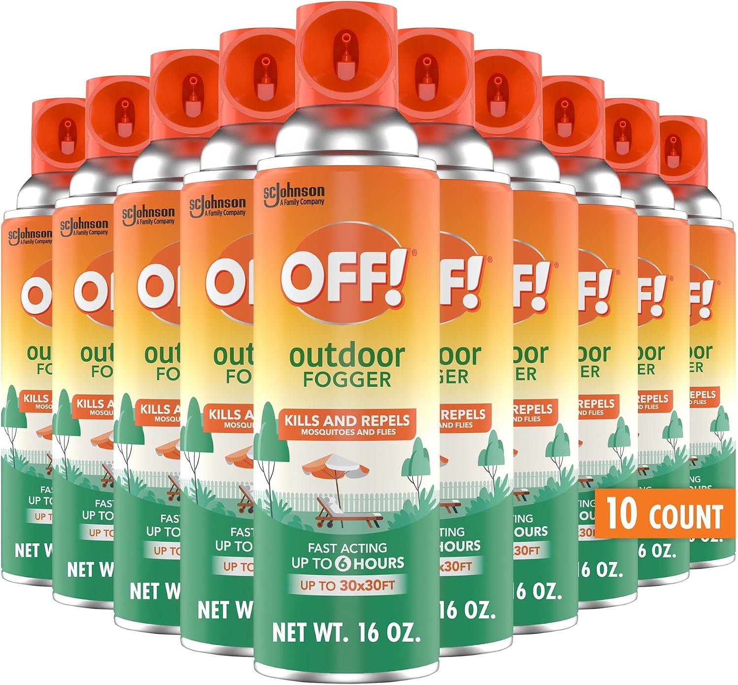 OFF! Outdoor Insect & Mosquito Repellent Fogger, Backyard Pretreat, Kills & Repels Insects in an up to 900 sq, ft, Area, 16 oz (Pack of 10)