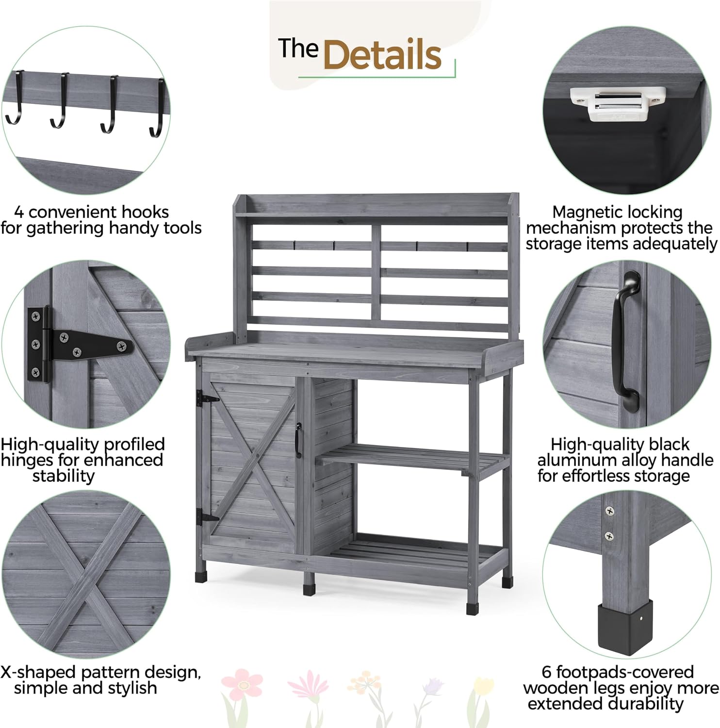 Yaheetech Outdoor Potting Bench, Large Horticulture Work Table Workstation with Storage Cabinet Shelf & Planting Working Console for Patio/Lawn/Garden - Gray