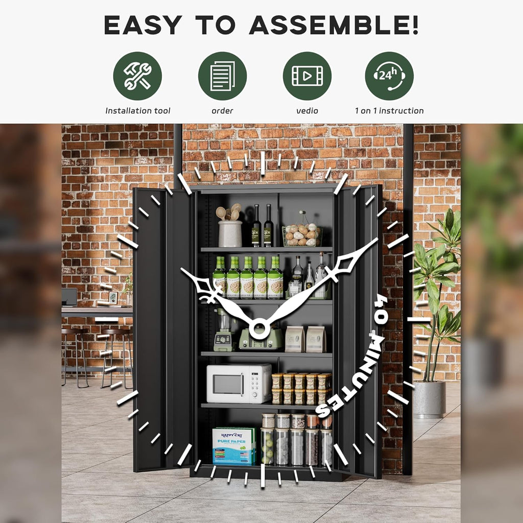Greenvelly Metal Cabinet with Lock,72' Metal Storage Cabinet with 2 Doors and Adjustable 4 Shelves, Locking Cabinet for Home Office, Garage(36' W x 18' D)