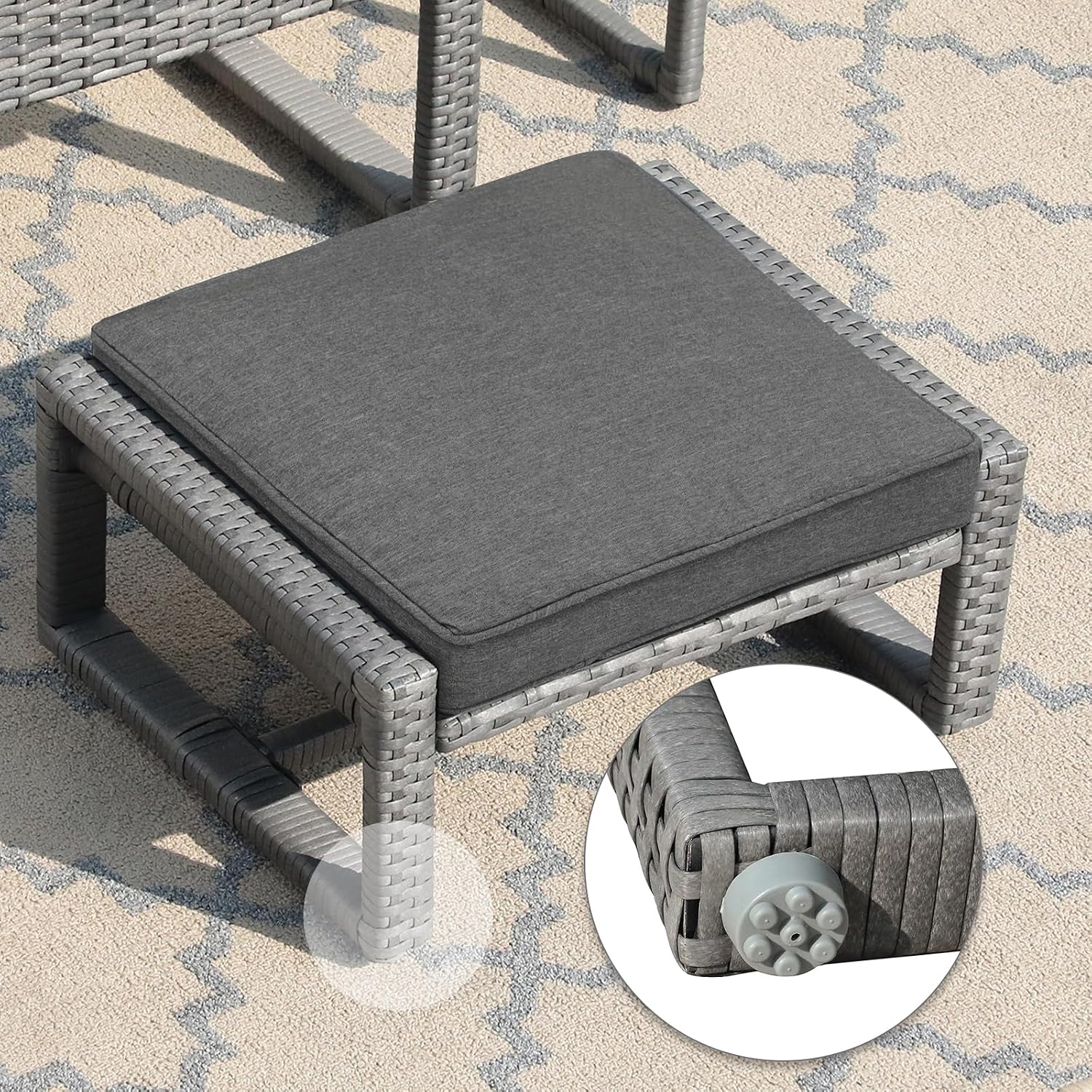 Patiorama 5 Piece Outdoor Patio Wicker Furniture Set, All Weather Grey PE Rattan Chair and Ottoman Footstool Set, W/Coffee Table, Cushions (Dark Grey) for Garden, Balcony, Porch, Space Saving Design