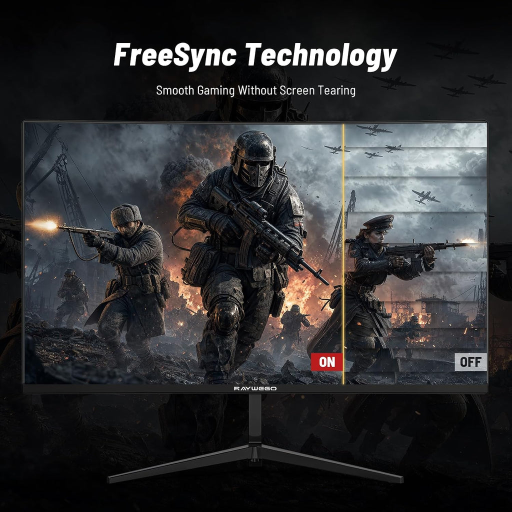 Raywego 24 inch Flat Gaming Monitor Full HD 1920x1080, 180Hz,1ms, Adaptive-Sync, Eye-Care Technology,HDMI, DisplayPort, HDMI*1/DP*1/USB*1, 3-Side Virtually Borderless Design,Support Wall Mount Install