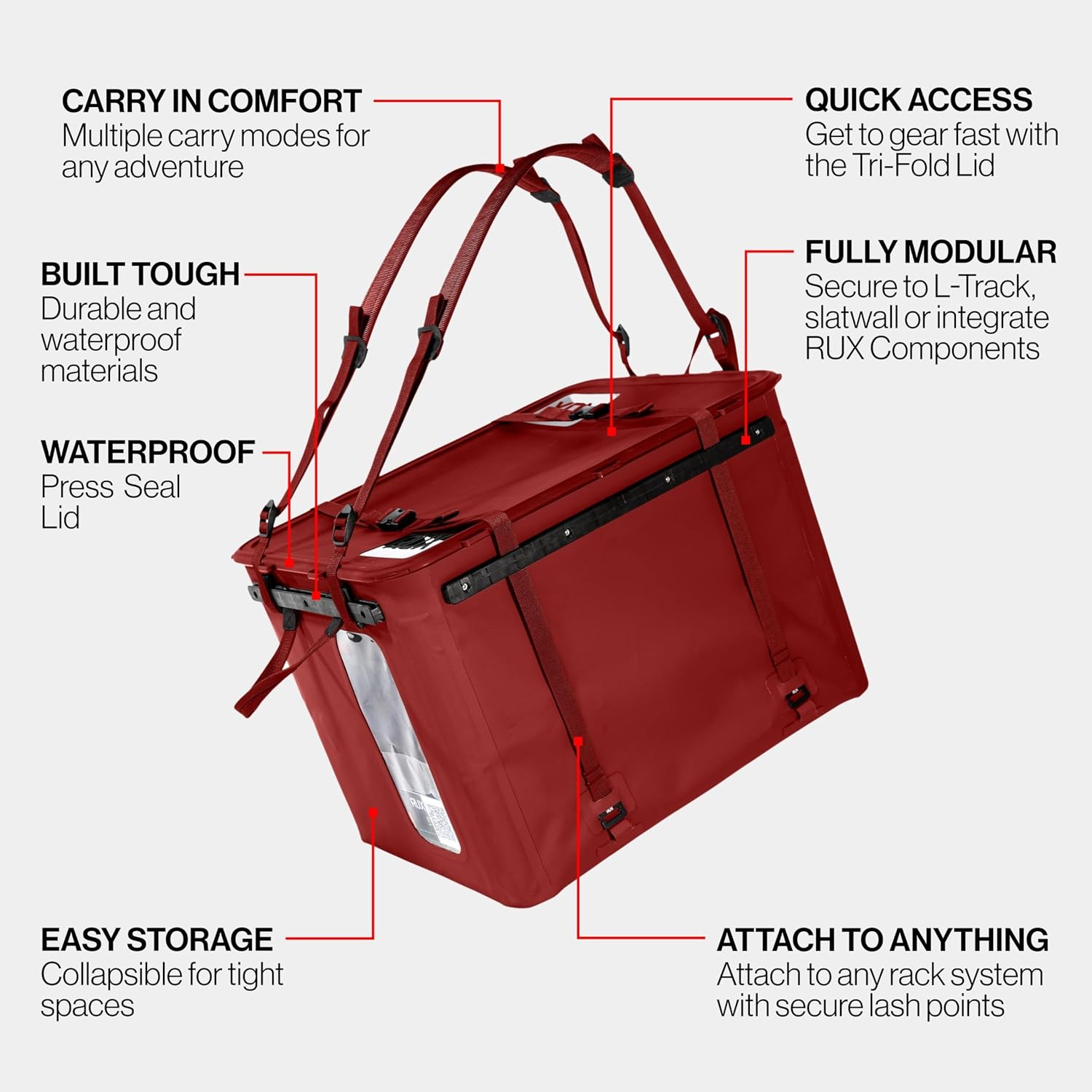 RUX 70L Collapsible Gear Box (Mars Red) - Modular Adventure Storage Solution For Camping Storage, Overlanding, Off-road And Van Life - Weatherproof, Durable and Multifunctional