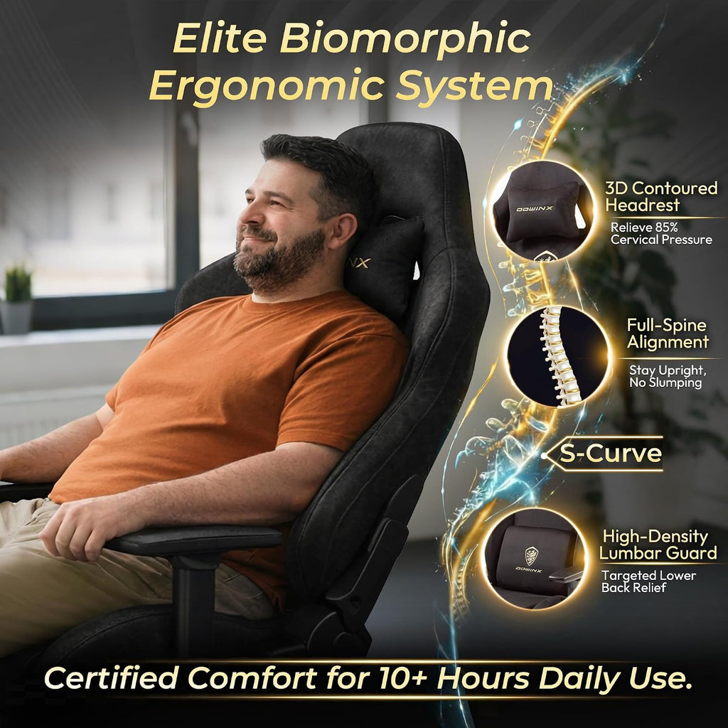 Dowinx Big and Tall Gaming Chair with Suede Fabric Breathable, Game Chairs for Adults with Oversized Thick Seat for 440lbs, Ergonomic Gamer Chair for Streaming & Long Gaming Sessions, Matte Black