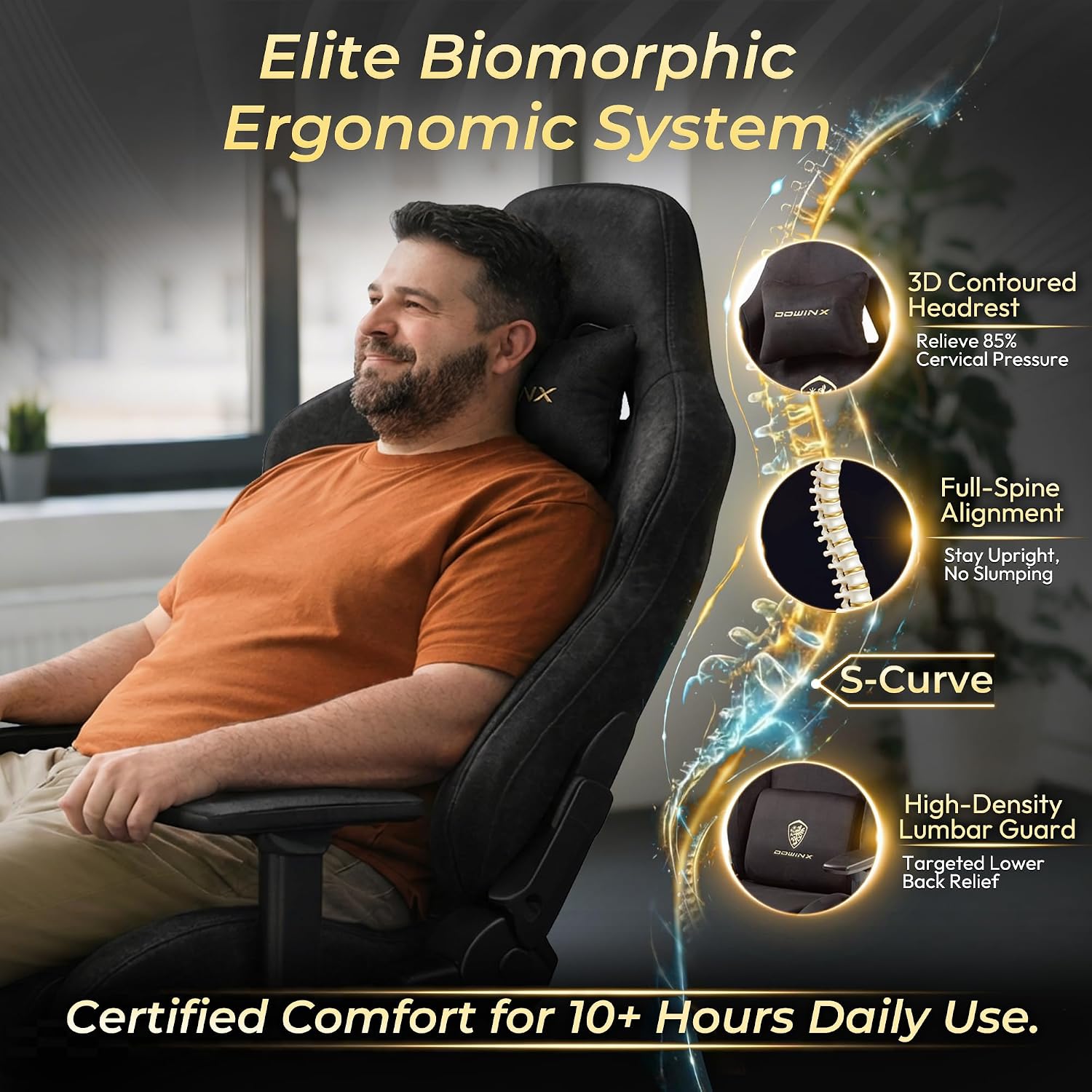 Dowinx Big and Tall Gaming Chair with Suede Fabric Breathable, Game Chairs for Adults with Oversized Thick Seat for 440lbs, Ergonomic Gamer Chair for Streaming & Long Gaming Sessions, Matte Black