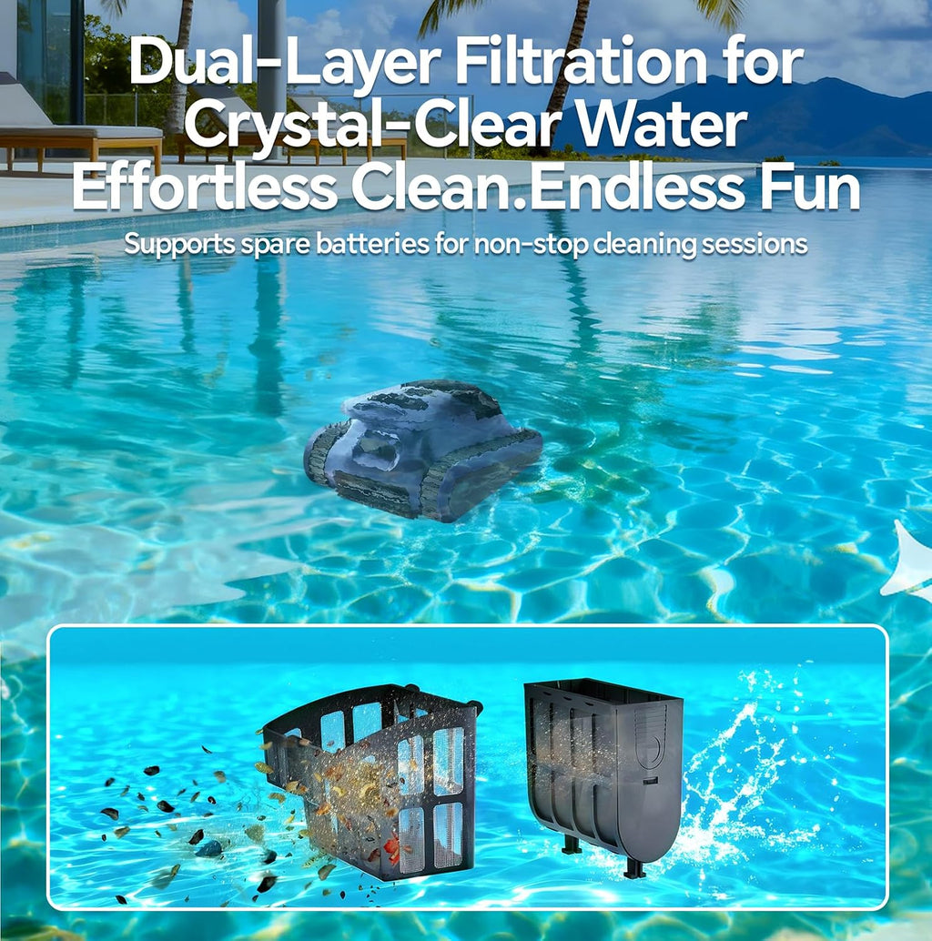 Pool Vacuum for Inground Pools & Above Ground Pool, Cordless Robotic Pool Cleaner with 180W Brushless Motor, 3-Hour Runtime, Wall-Climbing Pool Robot Scrubber for Pools up to 2150 Sq.Ft.