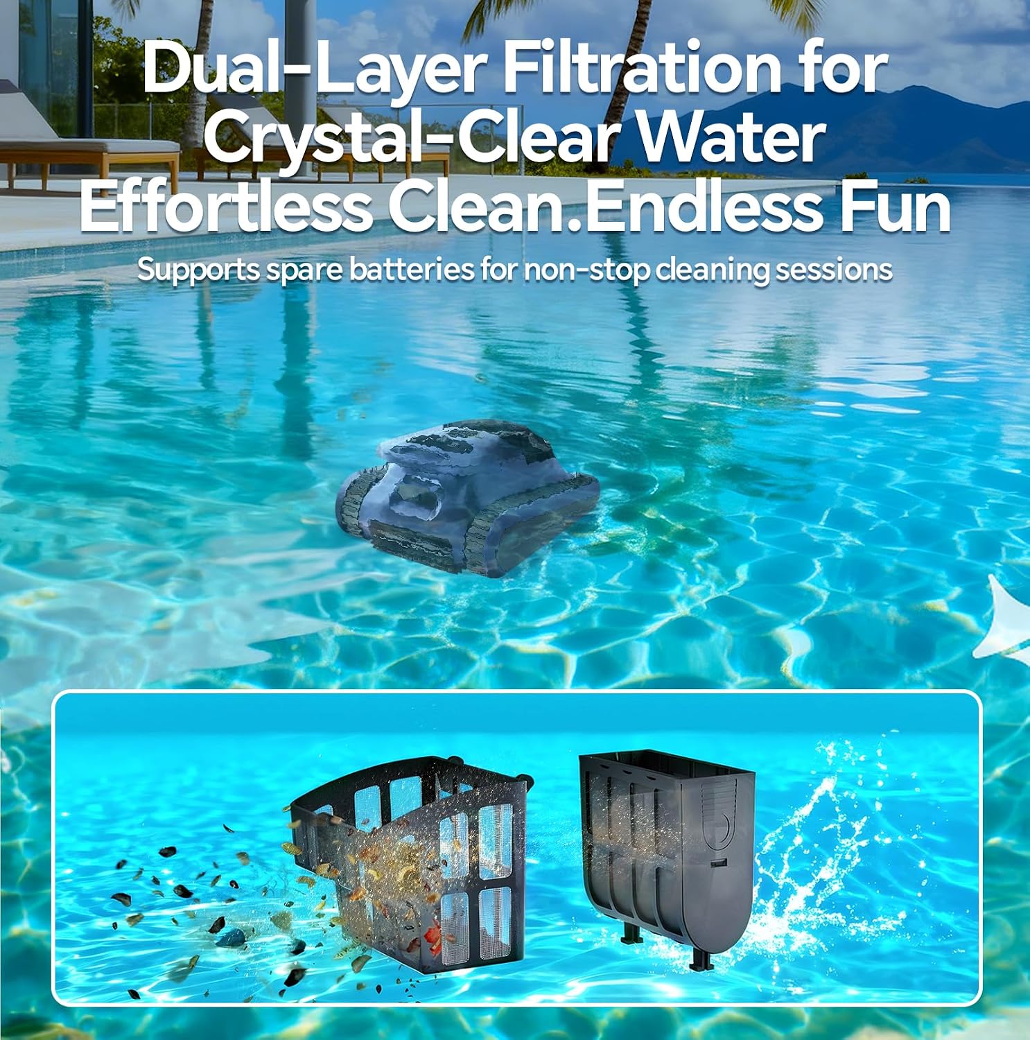 Pool Vacuum for Inground Pools & Above Ground Pool, Cordless Robotic Pool Cleaner with 180W Brushless Motor, 3-Hour Runtime, Wall-Climbing Pool Robot Scrubber for Pools up to 2150 Sq.Ft.