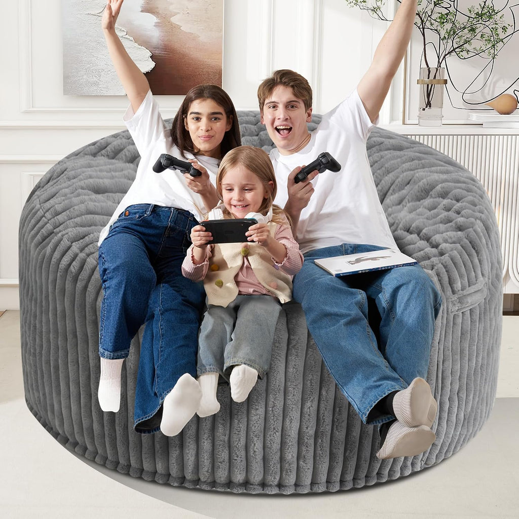 Homguava 6 FT Bean Bag Chair,6' Big Bean Bag,Giant Bean Bag Chairs for Adults with Memory Foam Filled,Comfy Large Beanbag Chairs Soft Bean Bag Sofa with Dutch Corded Plush Cover-Grey