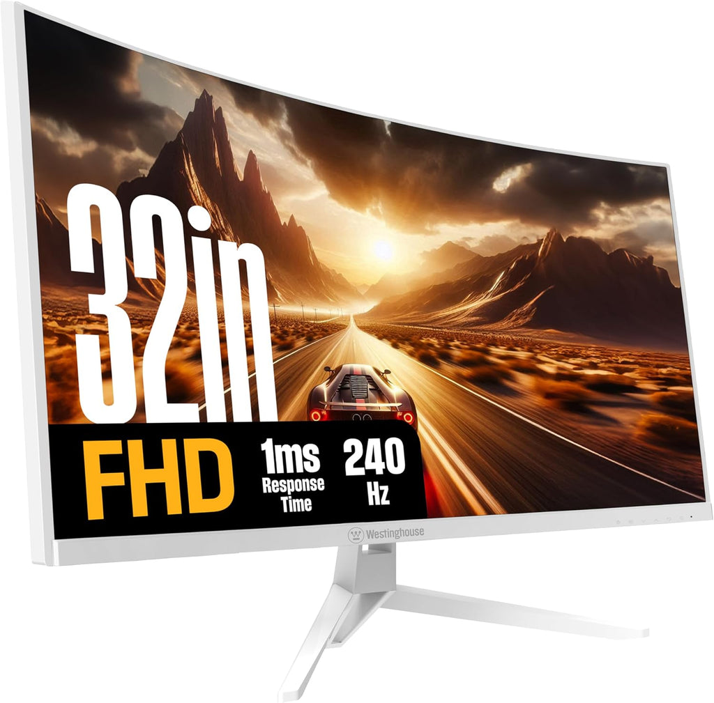 Westinghouse 32 Inch Curved Gaming Monitor, 240Hz, 1ms, FHD 1080P, 1500R, 3000:1 Contrast Ratio, 118% sRGB, AMD FreeSync, Eyecare, for PC Games with Built-in Speakers, DisplayPort, HDMI-White