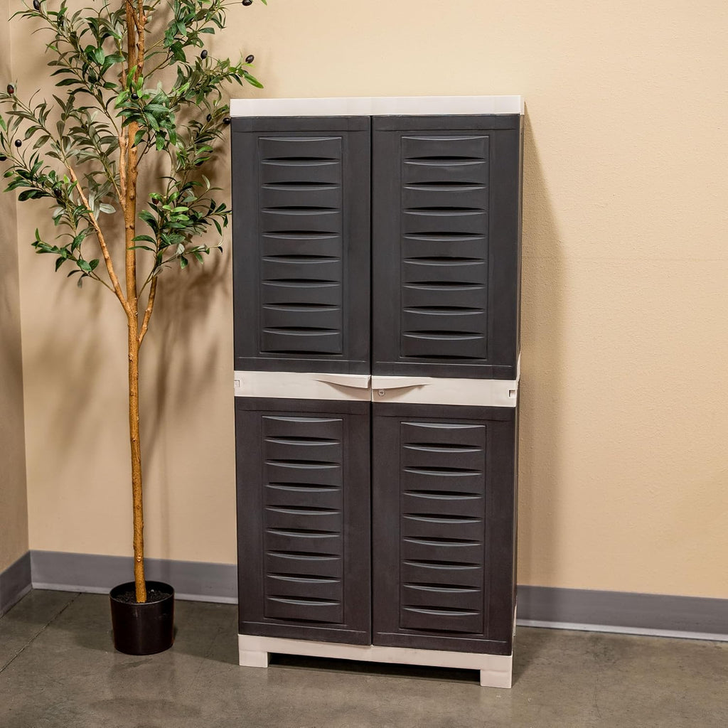 Sunnydaze 48' H Resin Garage Storage Cabinet - Garage Cabinet with Lockable Doors and 3 Adjustable Shelves - Freestanding Utility Storage for Laundry Room, Office, Basement - Charcoal