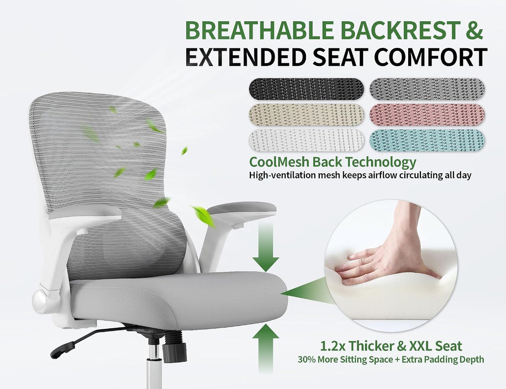 Ergonomic Office Chair: 400LBS Office Computer Desk Chair with High Back Mesh and Adjustable Lumbar Support Rolling Work Swivel Task Chairs with Wheel 3D Armrests, Ergo Gaming Chair (Grey)