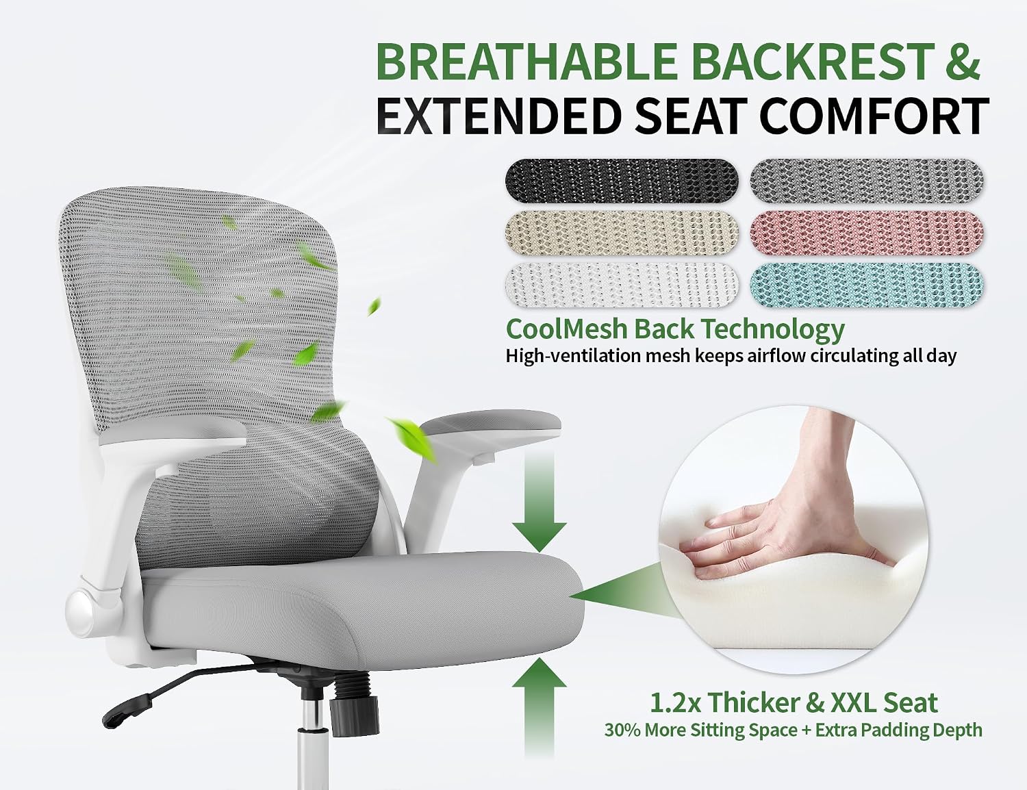 Ergonomic Office Chair: 400LBS Office Computer Desk Chair with High Back Mesh and Adjustable Lumbar Support Rolling Work Swivel Task Chairs with Wheel 3D Armrests, Ergo Gaming Chair (Grey)