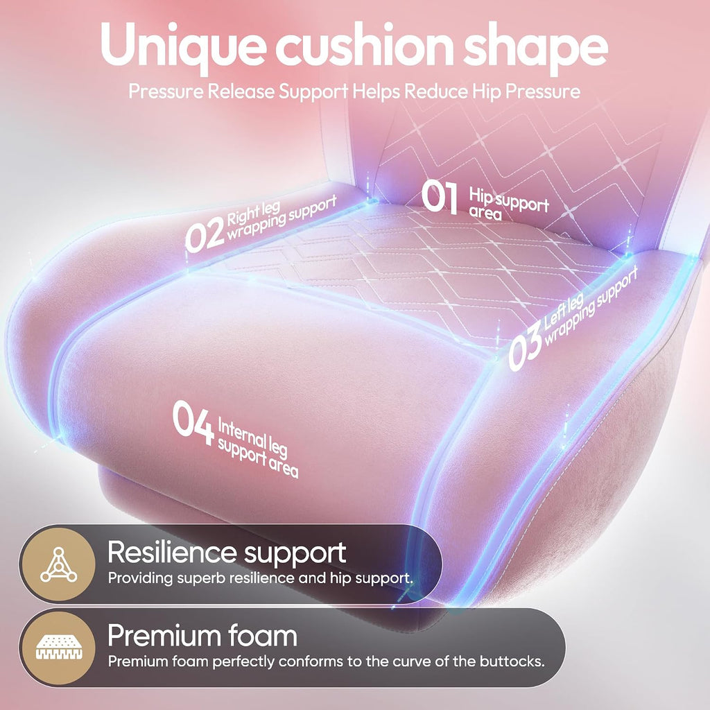 Dowinx Fabric Gaming Chair with Heated Massage Lumbar Support, Computer Game Chairs for Adults, Big Tall Gamer Chair with Pocket Spring Cushion and Footrest, Recliner Gaming Chairs for Adult,Pink
