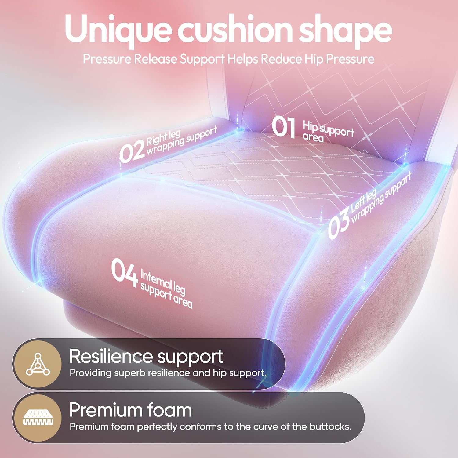 Dowinx Fabric Gaming Chair with Heated Massage Lumbar Support, Computer Game Chairs for Adults, Big Tall Gamer Chair with Pocket Spring Cushion and Footrest, Recliner Gaming Chairs for Adult,Pink