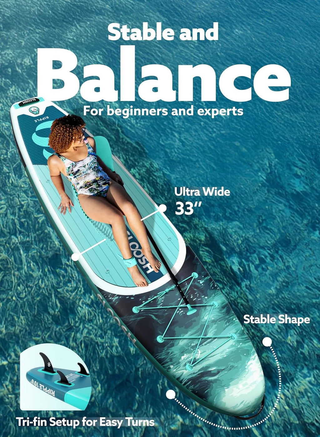 SLOOSH Inflatable SUP & Electric Pump Bundle – 10'6' Paddle Board with Premium Accessories, Non-Slip EVA Deck, 20 PSI Dual-Stage Pump for Fast Inflation, Perfect for Youth & Adults of All Skill Levels