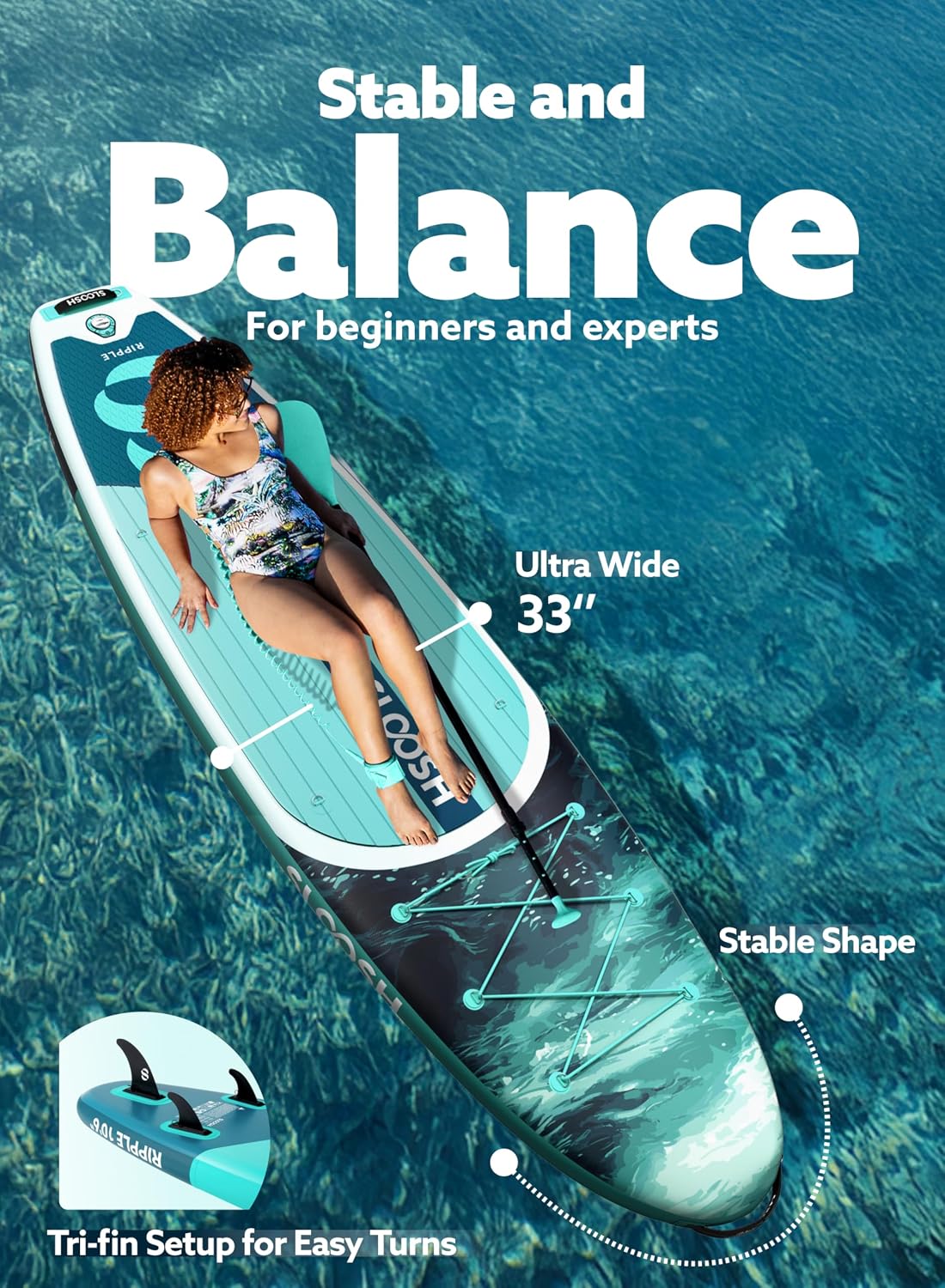 SLOOSH Inflatable SUP & Electric Pump Bundle – 10'6' Paddle Board with Premium Accessories, Non-Slip EVA Deck, 20 PSI Dual-Stage Pump for Fast Inflation, Perfect for Youth & Adults of All Skill Levels