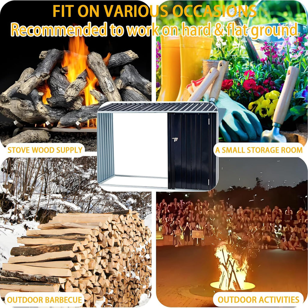 2 in 1 Outdoor Firewood Racks, Firewood Storage Shed, Wood Sheds, Firewood Shelter, Outdoor Storage Shed with Log Holder, 98' L x 41' W x 63.5' H