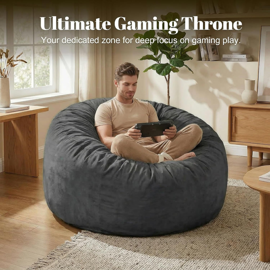 Codi Bean Bag Chair with Filler Included, 4 FT - Comfy Large Beanbag Chairs for Adults - Machine Washable and Soft Mink Bonded Cover - Charcoal Grey, 4ft
