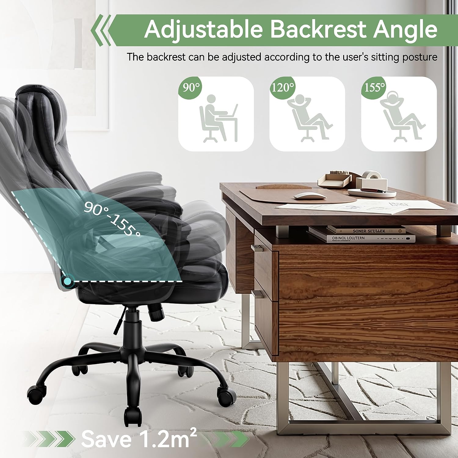 Ergonomic Office Chair with High Back, Comfy Desk Chair, Adjustable Executive Office Chair for Home Office, Big and Tall Computer Chair Heavy Duty, Set of 2, Faux Leather Black