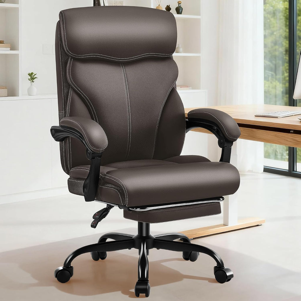 AreShark Office Chair - Ergonomic Comfortable High Back Computer Desk Chair with Foot Rest - Executive Breathable Swivel Rolling Reclining Leather Chair with Lumbar Support for Home Gaming Relaxing