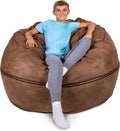 Big Joe Fuf 5Ft Oversized Foam Bean Bag Chair with Removable Cover for Kids, Teens, Adults, Coffee Soft Vegan Leather, 5 Foot Large Reading and Gaming Seat