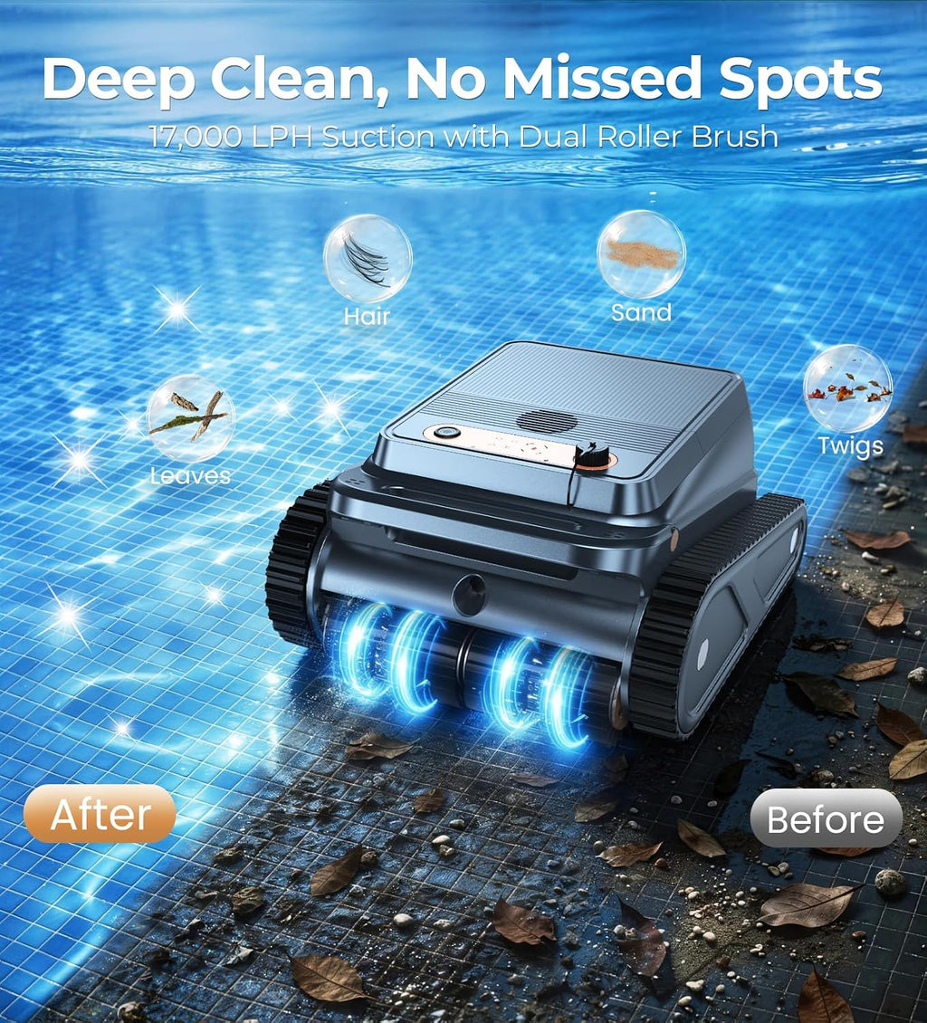 U8 Cordless Robotic Pool Cleaner, Wall & Waterline Cleaning, Smart Navigation, Auto-Docking, 150 Min Runtime, Pool Vacuum Robot for Inground & Above-Ground Pools up to 2600 Sq.ft