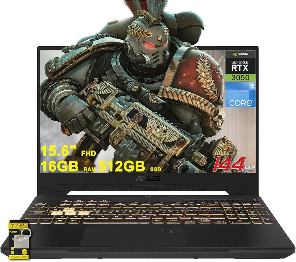 ASUS TUF F15 Gaming Laptop 15.6' FHD IPS 144Hz (MUX Switch + Optimus) Intel 12-core i5-12500H (Beats i7-11800H) 16GB DDR4 512GB SSD GeForce RTX 3050 Backlit Thunderbolt4 Type-C Win11 ICP Accessory