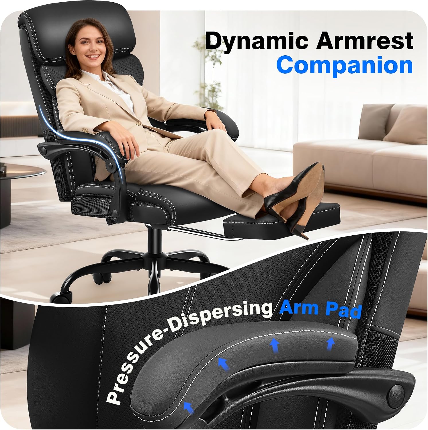 AreShark Office Chair - Ergonomic Comfortable High Back Computer Desk Chair with Foot Rest - Executive Breathable Swivel Rolling Reclining Leather Chair with Lumbar Support for Home Gaming Relaxing